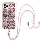 For iPhone 16 Pro Max Electroplating Pattern IMD TPU Shockproof Case with Neck Lanyard(Pink Scales) - 2