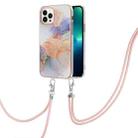 For iPhone 16 Pro Max Electroplating Pattern IMD TPU Shockproof Case with Neck Lanyard(Milky Way White Marble) - 1