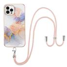 For iPhone 16 Pro Max Electroplating Pattern IMD TPU Shockproof Case with Neck Lanyard(Milky Way White Marble) - 2