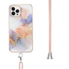 For iPhone 16 Pro Max Electroplating Pattern IMD TPU Shockproof Case with Neck Lanyard(Milky Way White Marble) - 3