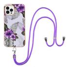 For iPhone 16 Pro Max Electroplating Pattern IMD TPU Shockproof Case with Neck Lanyard(Purple Flower) - 2