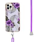 For iPhone 16 Pro Max Electroplating Pattern IMD TPU Shockproof Case with Neck Lanyard(Purple Flower) - 3