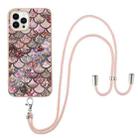 For iPhone 16 Pro Electroplating Pattern IMD TPU Shockproof Case with Neck Lanyard(Pink Scales) - 2