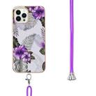 For iPhone 16 Pro Electroplating Pattern IMD TPU Shockproof Case with Neck Lanyard(Purple Flower) - 3