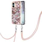 For iPhone 16 Plus Electroplating Pattern IMD TPU Shockproof Case with Neck Lanyard(Pink Scales) - 1