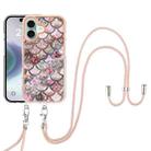 For iPhone 16 Plus Electroplating Pattern IMD TPU Shockproof Case with Neck Lanyard(Pink Scales) - 2