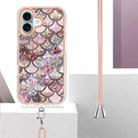 For iPhone 16 Plus Electroplating Pattern IMD TPU Shockproof Case with Neck Lanyard(Pink Scales) - 3