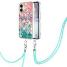 For iPhone 16 Plus Electroplating Pattern IMD TPU Shockproof Case with Neck Lanyard(Colorful Scales) - 1