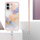 For iPhone 16 Plus Electroplating Pattern IMD TPU Shockproof Case with Neck Lanyard(Milky Way White Marble) - 3