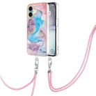 For iPhone 16 Plus Electroplating Pattern IMD TPU Shockproof Case with Neck Lanyard(Milky Way Blue Marble) - 1