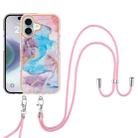 For iPhone 16 Plus Electroplating Pattern IMD TPU Shockproof Case with Neck Lanyard(Milky Way Blue Marble) - 2