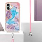 For iPhone 16 Plus Electroplating Pattern IMD TPU Shockproof Case with Neck Lanyard(Milky Way Blue Marble) - 3