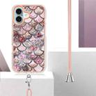 For iPhone 16 Electroplating Pattern IMD TPU Shockproof Case with Neck Lanyard(Pink Scales) - 3