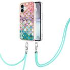 For iPhone 16 Electroplating Pattern IMD TPU Shockproof Case with Neck Lanyard(Colorful Scales) - 1