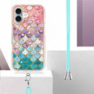 For iPhone 16 Electroplating Pattern IMD TPU Shockproof Case with Neck Lanyard(Colorful Scales) - 3