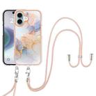For iPhone 16 Electroplating Pattern IMD TPU Shockproof Case with Neck Lanyard(Milky Way White Marble) - 2