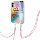 For iPhone 16 Electroplating Pattern IMD TPU Shockproof Case with Neck Lanyard(Dream Chasing Butterfly) - 1