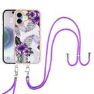 For iPhone 16 Electroplating Pattern IMD TPU Shockproof Case with Neck Lanyard(Purple Flower) - 2