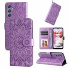 For Samsung Galaxy M34 5G Embossed Sunflower Leather Phone Case(Purple) - 1