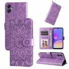 For Samsung Galaxy A05 Embossed Sunflower Leather Phone Case(Purple) - 1
