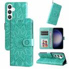 For Samsung Galaxy S24 Embossed Sunflower Leather Phone Case(Green) - 1