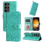 For Samsung Galaxy S24 Ultra Embossed Sunflower Leather Phone Case(Green) - 1