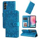 For Samsung Galaxy A25 5G Global Embossed Sunflower Leather Phone Case(Blue) - 1