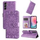 For Samsung Galaxy A25 5G Global Embossed Sunflower Leather Phone Case(Purple) - 1