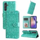 For Samsung Galaxy A55 Embossed Sunflower Leather Phone Case(Green) - 1