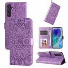 For Samsung Galaxy M55 5G Embossed Sunflower Leather Phone Case(Purple) - 1