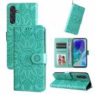 For Samsung Galaxy M55 5G Embossed Sunflower Leather Phone Case(Green) - 1