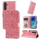 For Samsung Galaxy M55 5G Embossed Sunflower Leather Phone Case(Rose Gold) - 1