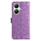 For vivo Y35+ Embossed Sunflower Leather Phone Case(Purple) - 3
