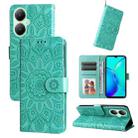 For vivo Y35+ Embossed Sunflower Leather Phone Case(Green) - 1