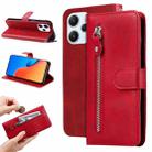 For Xiaomi Redmi 12 4G Fashion Calf Texture Zipper Leather Phone Case(Red) - 1