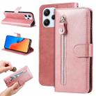 For Xiaomi Redmi 12 4G Fashion Calf Texture Zipper Leather Phone Case(Rose Gold) - 1