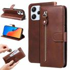 For Xiaomi Redmi 12 4G Fashion Calf Texture Zipper Leather Phone Case(Brown) - 1