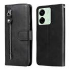 For Xiaomi Redmi 13C 4G Fashion Calf Texture Zipper Leather Phone Case(Black) - 1