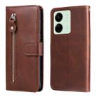 For Xiaomi Redmi 13C 4G Fashion Calf Texture Zipper Leather Phone Case(Brown) - 1