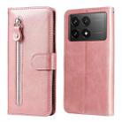 For Xiaomi Redmi K70E Fashion Calf Texture Zipper Leather Phone Case(Rose Gold) - 1