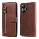 For Xiaomi Redmi Note13 Pro+ 5G Global Fashion Calf Texture Zipper Leather Phone Case(Brown) - 1