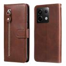 For Xiaomi Redmi Note13 Pro 5G Global Fashion Calf Texture Zipper Leather Phone Case(Brown) - 1