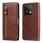 For Xiaomi Redmi Note13 5G Global Fashion Calf Texture Zipper Leather Phone Case(Brown) - 1