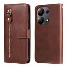 For Xiaomi Redmi Note13 Pro 4G Global/Poco M6 Pro 4G Fashion Calf Texture Zipper Leather Phone Case(Brown) - 1