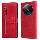 For Xiaomi Redmi A3 Fashion Calf Texture Zipper Leather Phone Case(Red) - 1