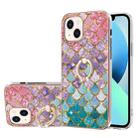 For iPhone 15 Plus Electroplating Pattern IMD TPU Shockproof Case with Rhinestone Ring Holder(Colorful Scales) - 1
