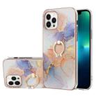 For iPhone 15 Pro Electroplating Pattern IMD TPU Shockproof Case with Rhinestone Ring Holder(Milky Way White Marble) - 1