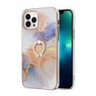 For iPhone 16 Pro Max Electroplating Pattern IMD TPU Shockproof Case with Rhinestone Ring Holder(Milky Way White Marble) - 2