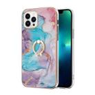 For iPhone 16 Pro Max Electroplating Pattern IMD TPU Shockproof Case with Rhinestone Ring Holder(Milky Way Blue Marble) - 2