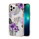 For iPhone 16 Pro Electroplating Pattern IMD TPU Shockproof Case with Rhinestone Ring Holder(Purple Flower) - 2